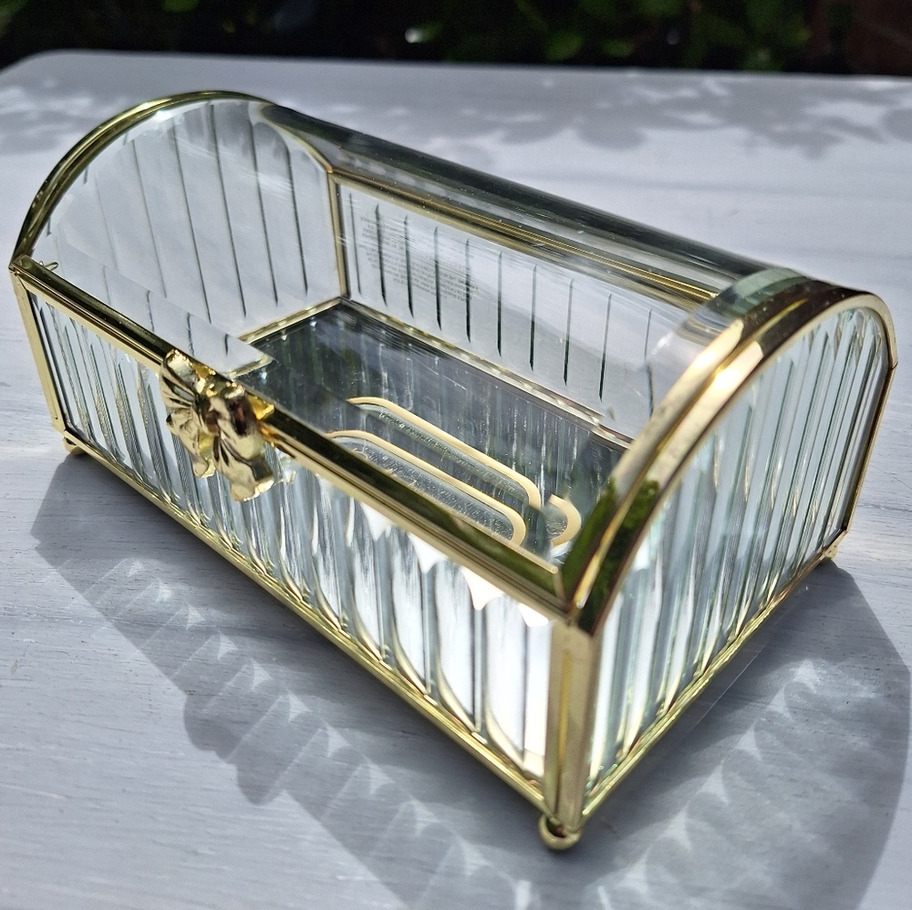 Glass Display Box Gold Metal Jewelry Box Holder Casket Stained Glass Case - Picture 17 of 17